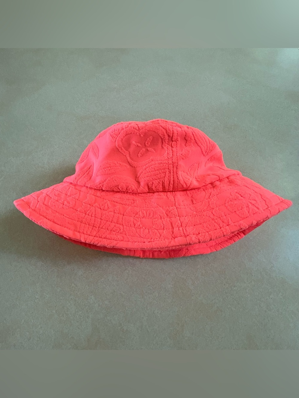 aerie Bright Neon Orange Floral Embossed Bucket Hat Summer Beach One Size